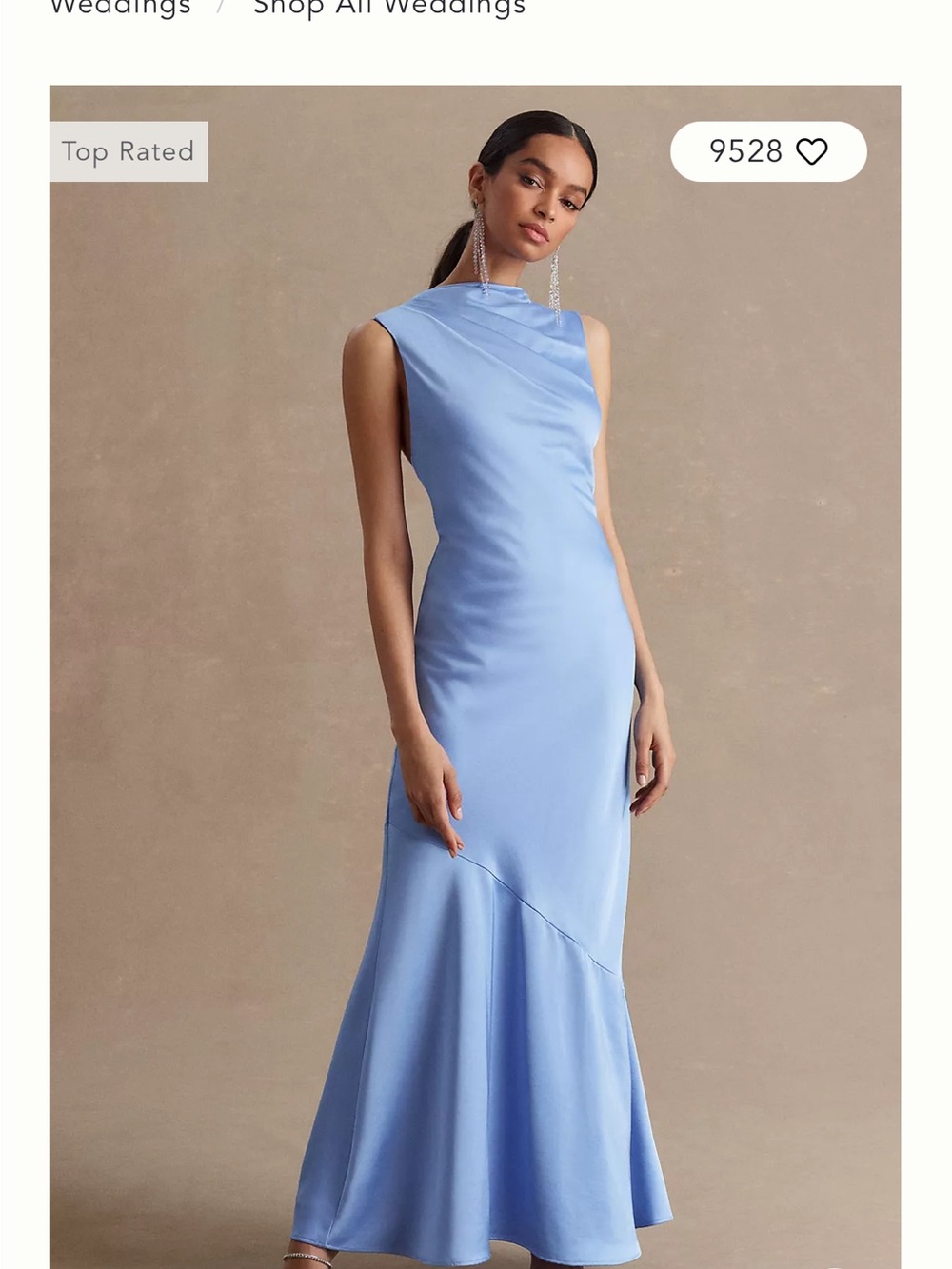 Anthropologie One-Shoulder Satin Maxi Dress — Light Blue